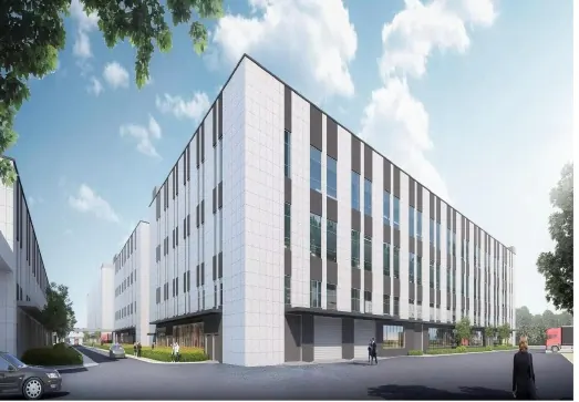 Architectural rendering of a manufacturing building included in the aviation industry steel structure project.
