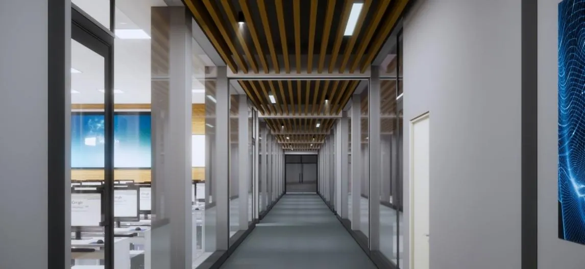 Interior corridor at the Eco-Life Science Park.