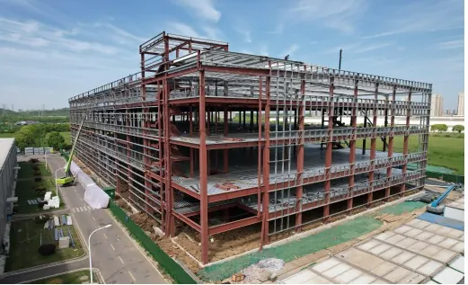 Steel-frame factory structure under construction in Nanjing