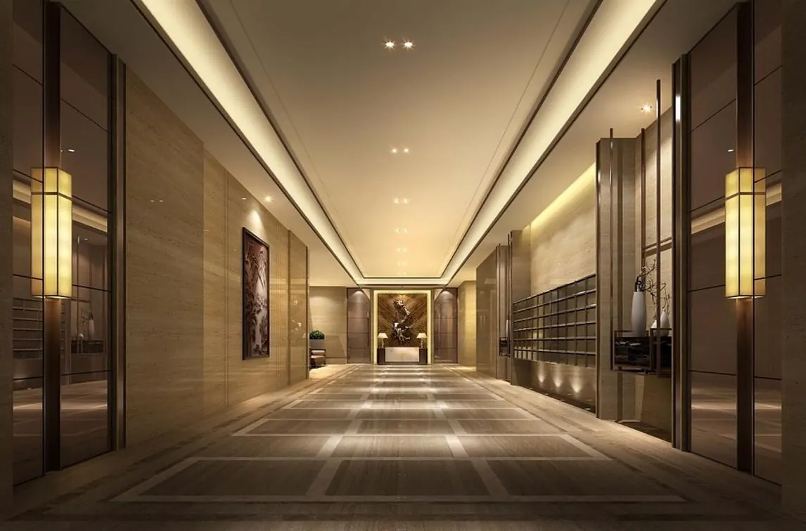 Refined interior corridor at the Public Security Bureau complex.