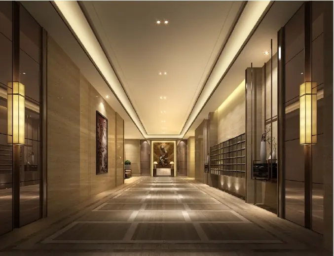 Interior lobby at Wanxiang Duhui, a mixed-use project in Nanjing.