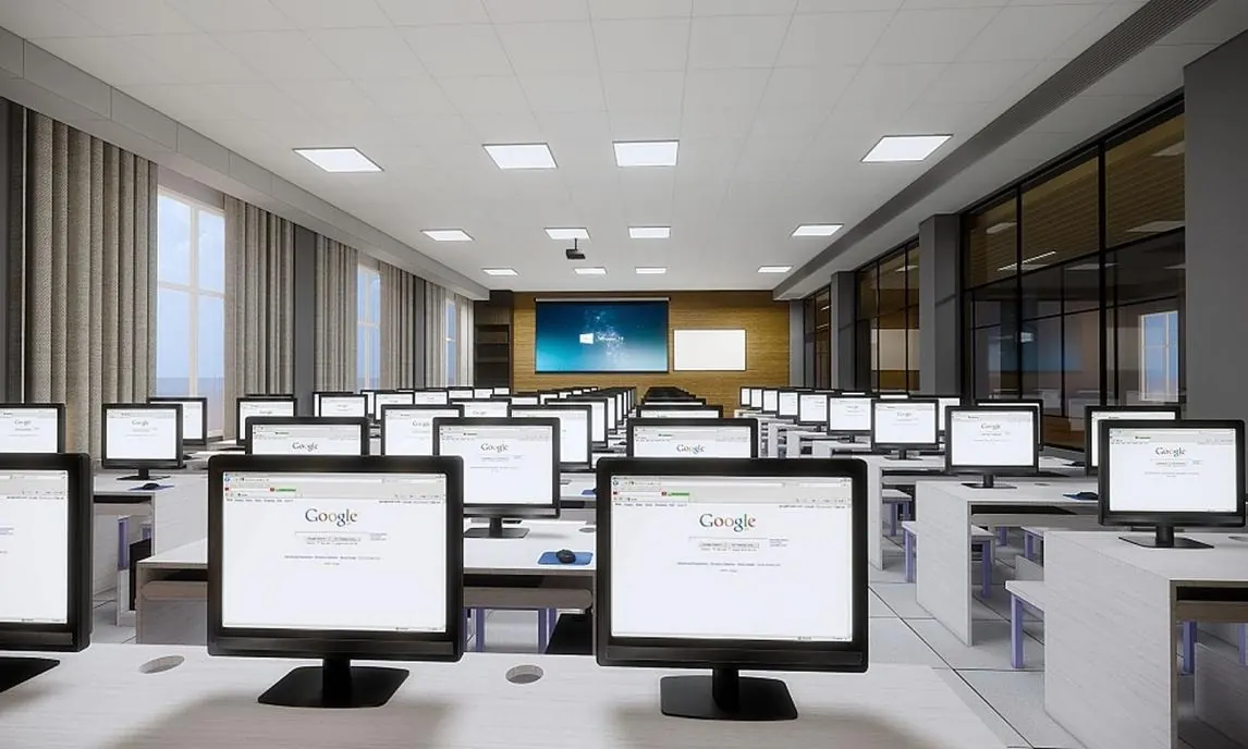 Computer teaching room at the Zhixin College Experimental Teaching Centre.